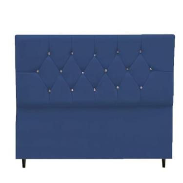Imagem de Cabeceira Casal Solteiro Para Cama Box Solteiro Com Cristais e Pés - Decoração de quarto ideal para o Brasil(Azul Marinho,0.90)