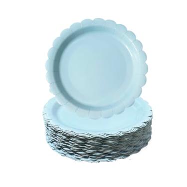 Imagem de NOVIPEROW 100 peças de pratos de papel recortado, pratos de papel azul claro de 22 cm, pratos de sobremesa descartáveis resistentes premium para casamento, dia dos namorados, aniversários, chás de