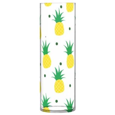 Imagem de JUZIHAI Vaso com padrão de abacaxi amarelo para flores, 9,9 cm x 30 cm, cilindro de plástico, moderno, vaso de flores para centro de mesa de casamento, decoração de casa