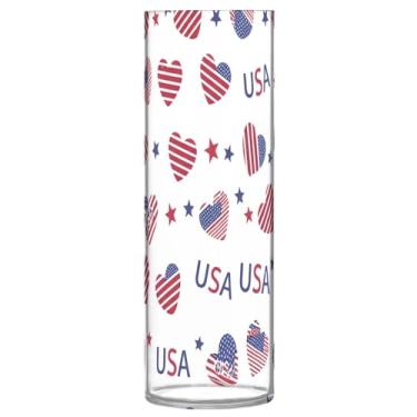 Imagem de JUZIHAI Vaso com bandeira de corações para flores, 9,9 cm x 30 cm, cilindro de plástico, moderno, vaso de flores para centro de mesa de casamento, decoração de casa