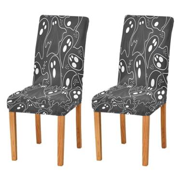 Imagem de Qilmy Conjunto de 4 capas elásticas para cadeira de jantar Halloween Boo, laváveis e removíveis, para sala de jantar, cozinha, hotel, banquete, festa, protetores de cadeira