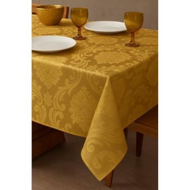 Imagem de Toalha de Mesa Jacquard Retangular Luxo para 4 6 ou 8 Lugares – Tecido Elegante Durável e Fácil de Limpar (Dourado,4 Lugar 1,40x1,40)