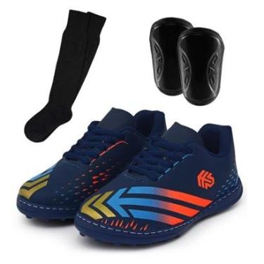 Imagem de Kit Chuteira Infantil Society Meninos Campo Grama Sintética Resistente + Meião e Caneleira-Masculino