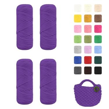 Imagem de Maxee Pacote com 4 fios de camiseta premium (200 g/75 m cada), fio de fita macia para crochê e tricô - cor intensiva e fácil de cuidar