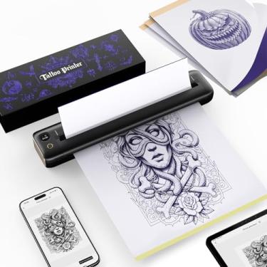 Imagem de Rongta Impressora de estêncil de tatuagem, impressora térmica sem fio F81S com 5 peças de papel de transferência, compatível com telefone/tablet/PC, suprimentos de tatuagem para tatuadores, preta