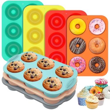 Imagem de Assadeira com 6 cavidades, 7 peças de molde redondo de biscoito de chocolate, bandeja antiaderente para muffins de bolo, 7 cores para Oreos cobertos de chocolate, bolo, doces, pudim, mini sabão