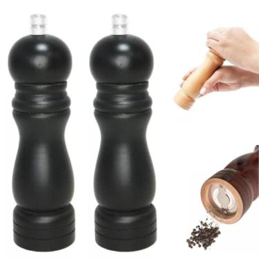 Imagem de KIT 2 Moedor DE MADEIRA TRITURADOR 20CM GRANDE Pimenta Sal Condimento Tempero Grão Manual CHURRASQUEIRA COZINHA LUXO MOER LAMINA CERAMICA (PRETO)