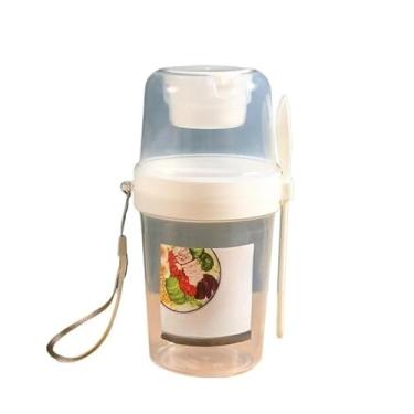 Imagem de Copo Para Salada De Dupla Camada Caixa Plástica Portátil Selada Frutas(Branco)