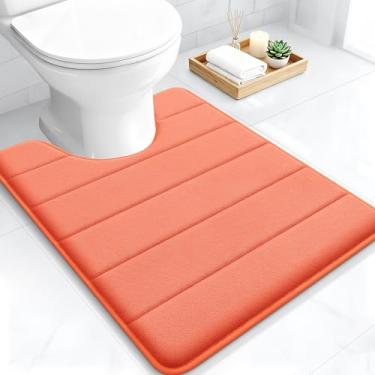 Imagem de OLANLY Tapetes de banheiro listrados de espuma viscoelástica em forma de U 61 x 50, tapetes de banho super macios e absorventes, secagem rápida, tapete de vaso sanitário lavável na máquina, tapete de