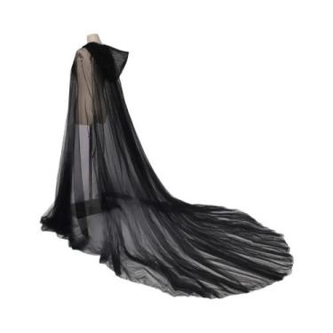 Imagem de Capa De Tule Com Capuz Para Fantasia De Halloween Feminina, Preto, Bra