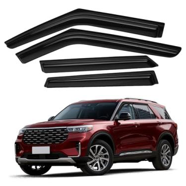 Imagem de Canvcle Protetores de chuva para viseiras de janela para acessórios Ford Explorer 2020-2025 2026, fita de montagem externa, defletores de vento, viseiras de ventilação, à prova de chuva, 4 peças