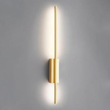 Imagem de Tira De Luz De Parede De Latão, Moderno Led Wall Scoe, Lâmpada De Parede De Flauta De Cobre Ultrafina Com Sombra De Acrílico, Linear Longa, Iluminação De Fundo De Corredor De Pa, Lower, 60CM