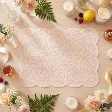 Imagem de Artoid Mode Jogo americano de renda rosa dália, conjunto de 4, tapetes de mesa de 30 x 45 cm para decoração de mesa de jantar de festa de aniversário de casamento