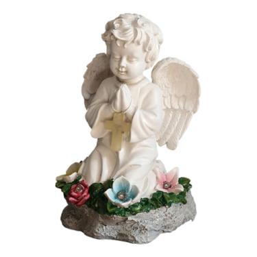 Imagem de WeiLaiKeQi Estátua de anjo de jardim com energia solar, ornamento para quintal, estatueta de rezando, decoração para canteiro de flores, gramado, pátio e