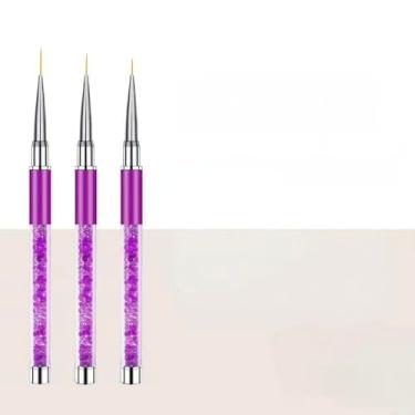 Imagem de Conjunto de 3 pincéis de arte de unhas com cabo de metal de cristal roxo para misturar pintura de detalhes de mármore e designs criativos de salão doméstico