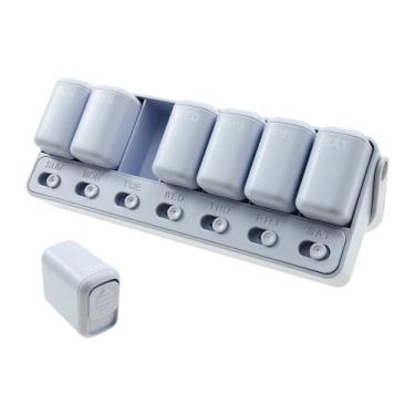 Imagem de KHZSPP Organizador semanal de comprimidos, estojo grande para comprimidos de 7 dias com recipientes removíveis, tampa deslizante e etiqueta de data, estojo compacto diário de vitaminas para