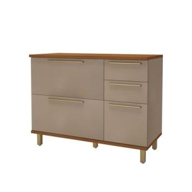 Imagem de Balcão de Cozinha para Pia 120 Cm Munique 2 Portas 3 Gavetas Freijó/Ca