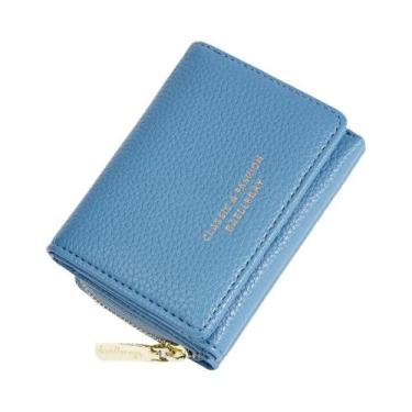 Imagem de Carteira Feminina Slim Tri-Fold Em Couro Premium Com Padrão Lychee, 6 