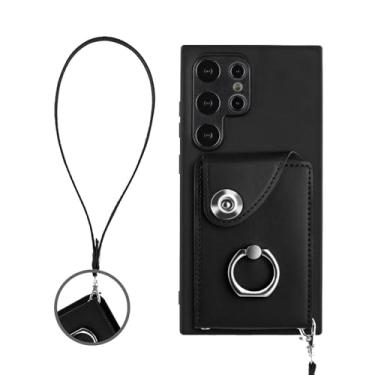 Imagem de Capa para Samsung Galaxy S25, capa carteira para celular com 8 compartimentos para cartão, fecho magnético flip e alça de pulso, alça de dedo rotativa de 360°, capa flip com suporte de cartão para