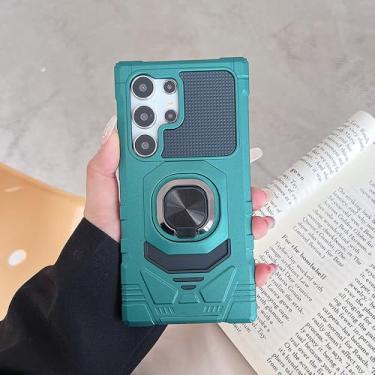 Imagem de Capa protetora para Galaxy A55, à prova de choque, com anel de metal e suporte para carro, verde escuro.