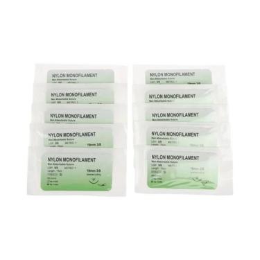 Imagem de Kit De Fio De Sutura De Monofilamento De Nylon Com 12 Agulhas Médicas 
