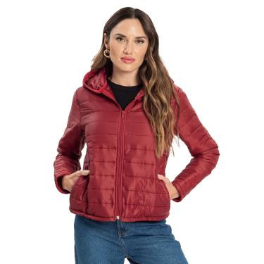 Imagem de Jaqueta Puffer Fem Rovitex Endless Capuz Matelassê Vermelho Merlot E14628-1777