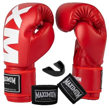 Imagem de Kit Luva de Boxe Muay Thai Kickboxing MXM Vermelho + Bandagem 3m + Protetor Bucal - Maximum-Unissex