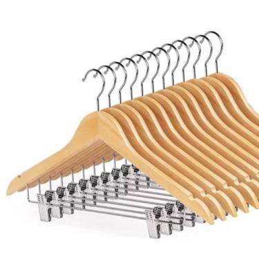 Imagem de Kit 12 Cabide De Madeira Nobre Marfim Com Presilhas - Livon