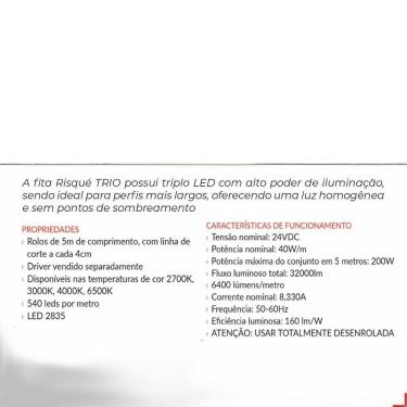 Imagem de Fita Led Risque Trio 40W 4000K 5 Metros 24V Ip20 540 Leds/M