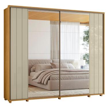 Imagem de Guarda Roupa Casal Dalí Ripado 2 Portas Deslizantes 8 Gavetas MDF Cumaru-Opala