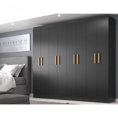 Imagem de Guarda Roupa Casal Paris 8 Portas 6 Gavetas MDP Black Black Evidência Móveis