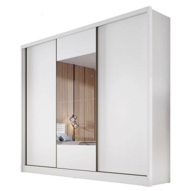 Imagem de Guarda Roupa Casal Medelim 3 Portas de Correr 8 Gavetas MDF Neve com Espelho Móveis Nov...