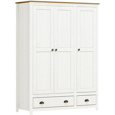 Imagem de Guarda Roupa Casal 3 Portas de Bater 2 Gavetas Madeira Maciça Branco Freijo Milani Movelaria