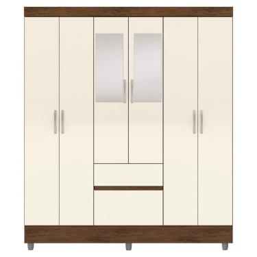 Imagem de Guarda Roupa Casal 10091 + 60008 6 Portas de Bater 2 Gavetas MDP com Espelho Imbuia Cha...