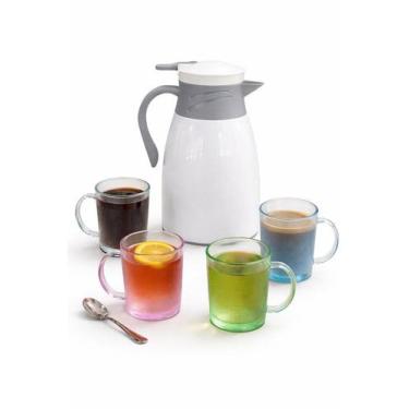 Imagem de Garrafa Térmica 1L com 4 Canecas de Vidro 190ml Kit Café Ampola de Vid