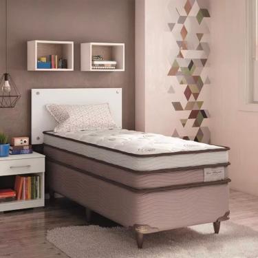 Imagem de Cama Box com Colchão Solteiro New Magestic Ortopillow Molas Ensacadas Jacquard Marrom e Cinza Ortobom