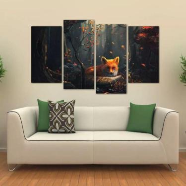 Imagem de Quadro Decorativo Artístico Raposa Mosaico Em Tecido 4 Peças