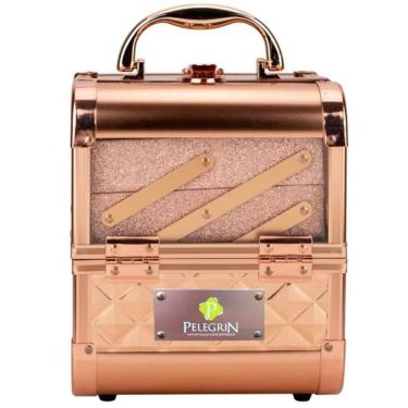 Imagem de Maleta Maquiagem Joias Alumínio e Acrílico Pelegrin PEL-M1012 Rose Gold