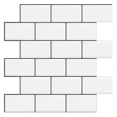 Imagem de Tic Tac Tiles Descole e cole azulejos mais espessos (4, Metrô Mono Branco)