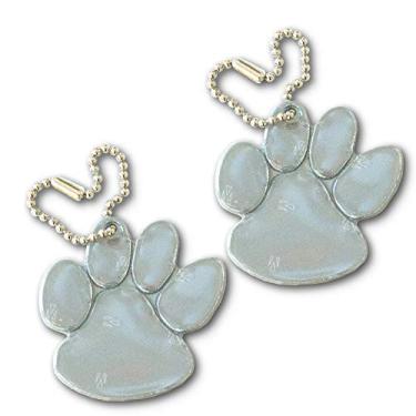 Imagem de Refletor de segurança da Funflector – impressões de patas – equipamento ultra refletivo para roupas, bolsas, mochilas, carrinhos de bebê, cadeiras de rodas e correias de cachorro – Feito nos EUA., Paw-Silver-2-pack