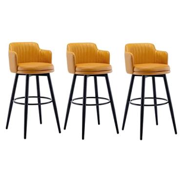 Imagem de 65 Cm Bancos de Barra Giratória Conjunto de 3 com Cadeira de Barra de Ilha de Cozinha Lombar, Altura do Balcão com Braços, Assento Estofado de Cromo de Couro Nappa, para Barras, Café, Lounge, Pubs