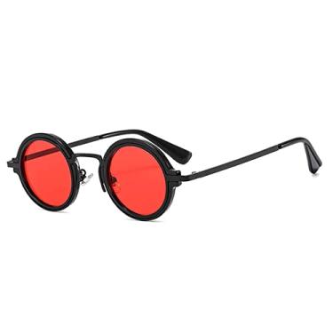 Imagem de Óculos de sol redondos pequenos da moda femininos retro punk gradiente óculos populares masculinos tons na moda uv400 óculos de sol metal, preto vermelho, tamanho único