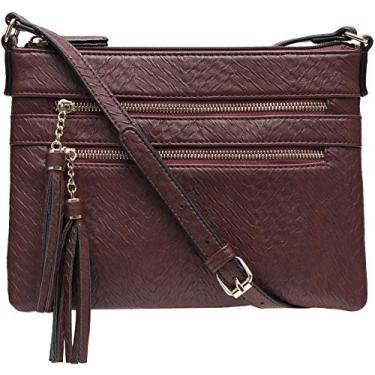 Imagem de Bolsa de mão B BRENTANO vegana com vários zíperes e detalhes de borla, Merlot (Fl), Medium