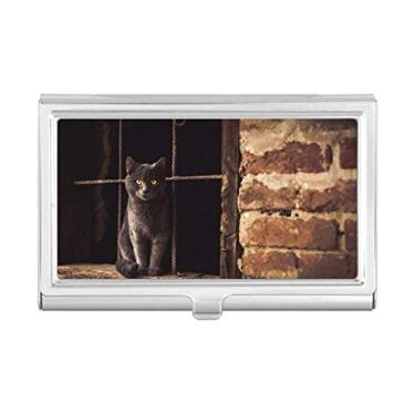 Imagem de Porta-cartões de visita com foto de gato com canto de animal