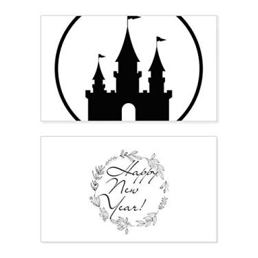 Imagem de Castelo do parque de diversões, desenho preto, ano novo, cartão de felicitações, mensagem de abençoar presente