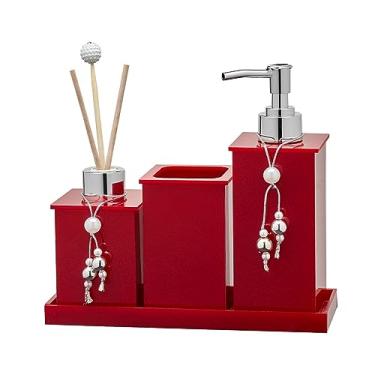 Imagem de Kit Saboneteira Lavabo/Jogo Banheiro Em Acrílico Vermelho Cereja Com 4 Itens - Saboneteira, Pote Multiuso, Difusor e Bandeja - Acribom