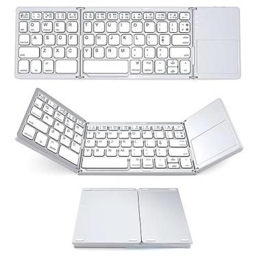 Imagem de Teclado sem fio Bluetooth dobrável ultrafino silencioso portátil para laptop, tablet e celular (Teclado Dobrável Três Branco)