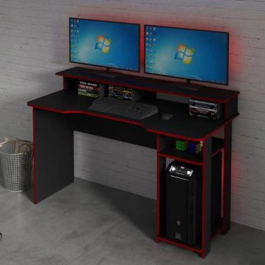 Imagem de Mesa Gamer Escrivaninha com Porta CPU Tecno Mobili Preto/Vermelho