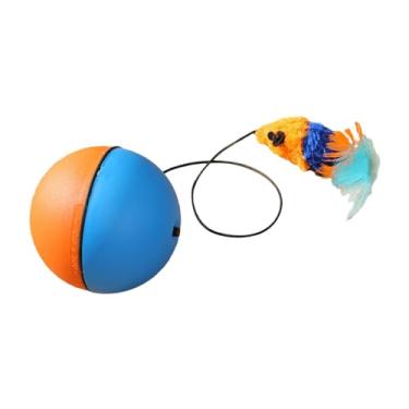 Imagem de Generic Brinquedos das bolas do gato para gatos internos, jogo interativo, brinquedos do teaser, brinquedo da pena dos brinquedos do gato da bola para gatos, azul e laranja