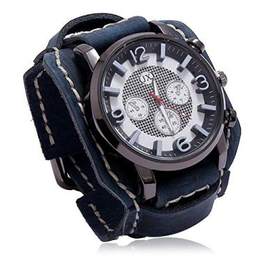Imagem de YingHwa Relógio masculino punk estilo antigo, relógio personalizado e versátil hip-hop rock pulseira de couro, relógio retrô masculino elegante e casual, Azul retrô